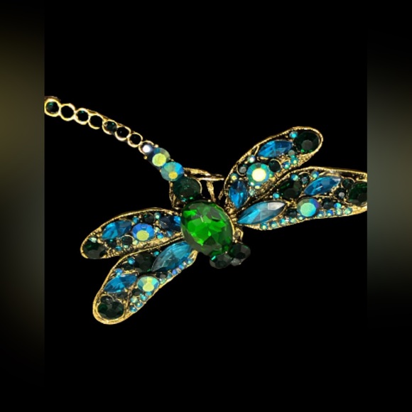 Beautiful Rhinestone Dragonfly on Gold-tone 3” by 3.75” - Picture 9 of 9